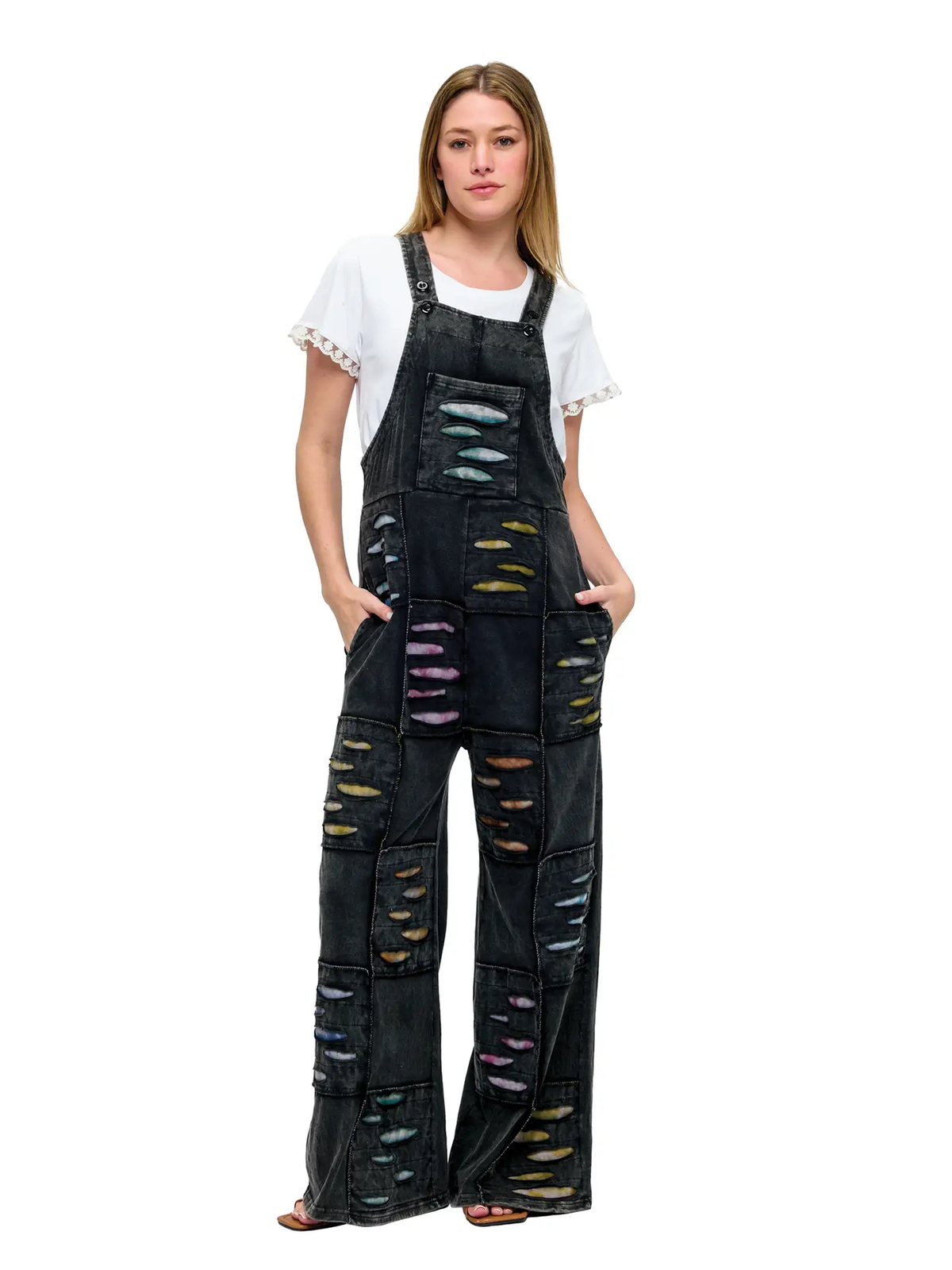 Razor Cut Patchwork Overalls