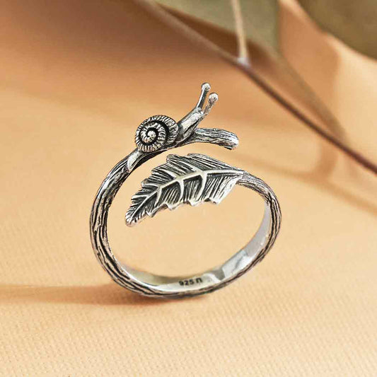 Adjustable Snail + Leaf Ring