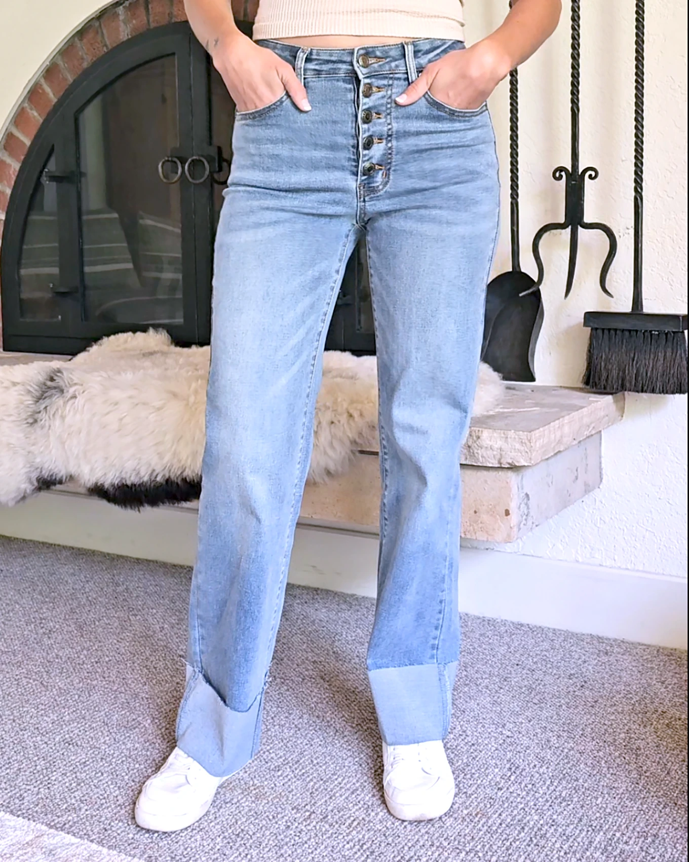 Straight Leg Cuffed Jeans