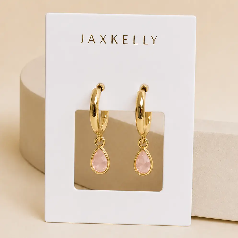 Rose Quartz Teardrop Charm Hoop Earrings