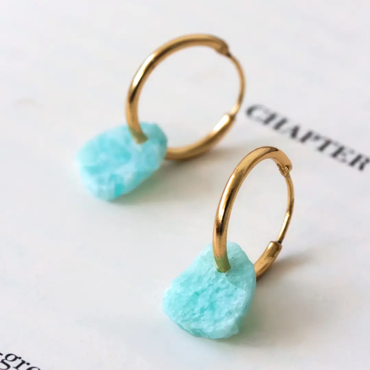 Amazonite Bare Mineral Gold Hoop Earrings