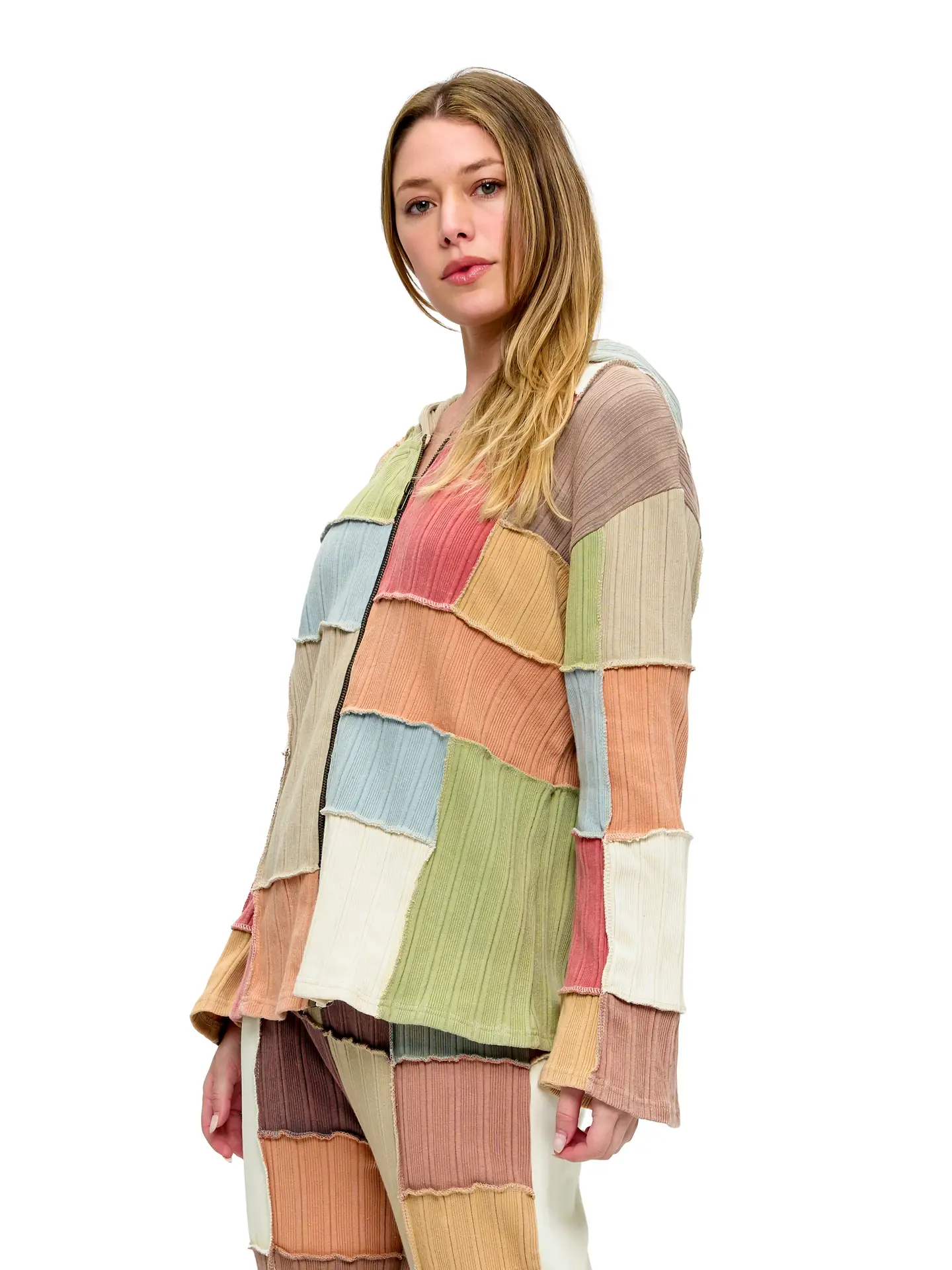 Zip Up Colorblock Patchwork Jacket