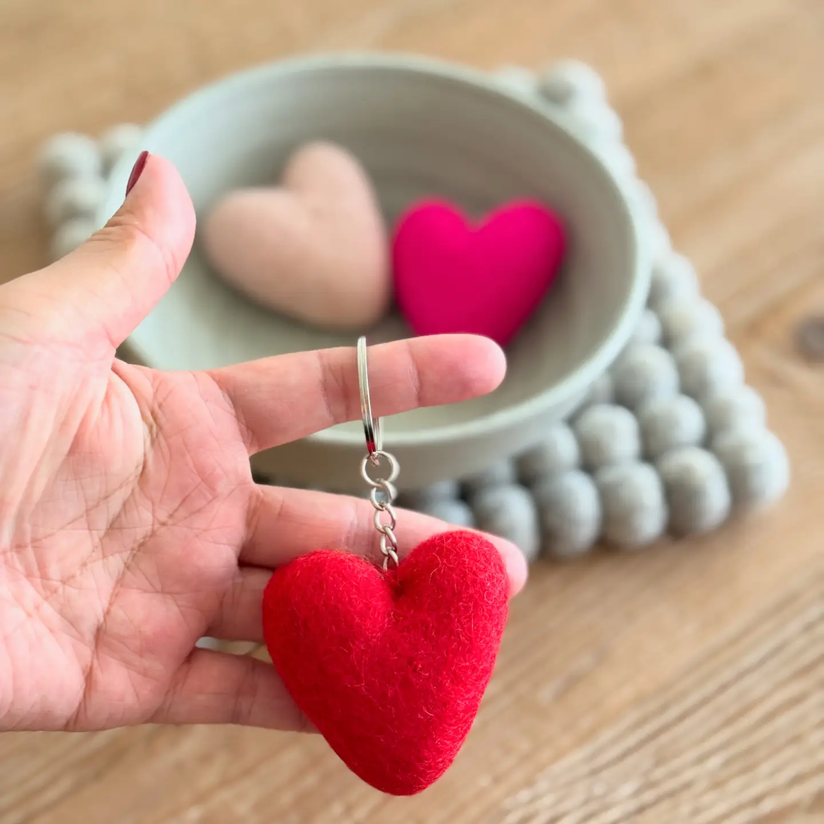 Felted Heart Keychain