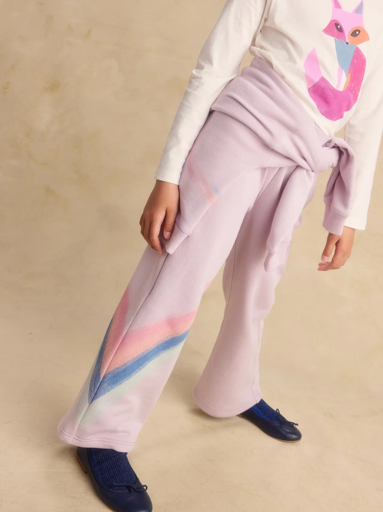 Girls Rainbow Wide Leg French Terry Pants