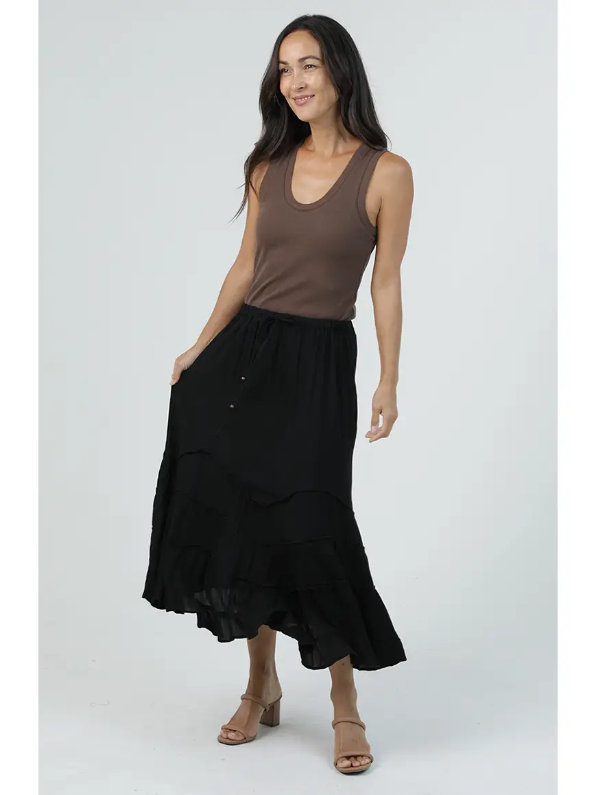 Tie Waist Wavy Ruffle Maxi Skirt