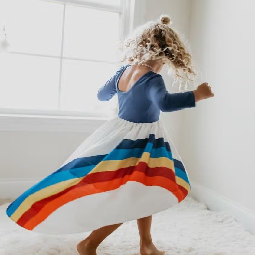 Girls Rainbow Dress Wide Stripes