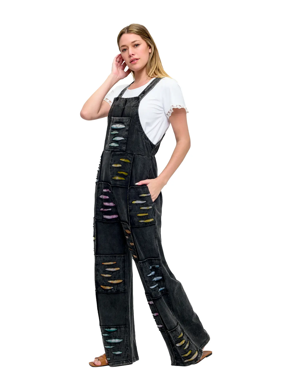 Razor Cut Patchwork Overalls