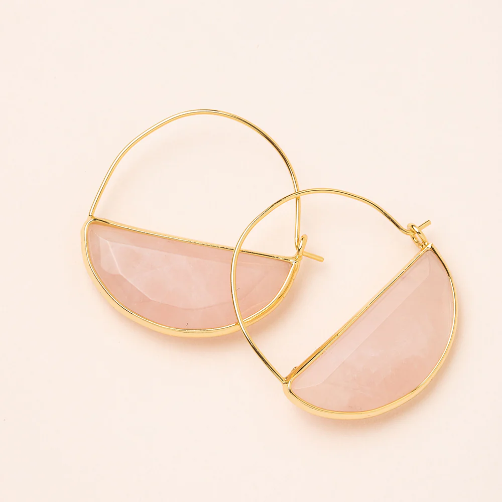 Stone Prism Hoops Rose Quartz Gold