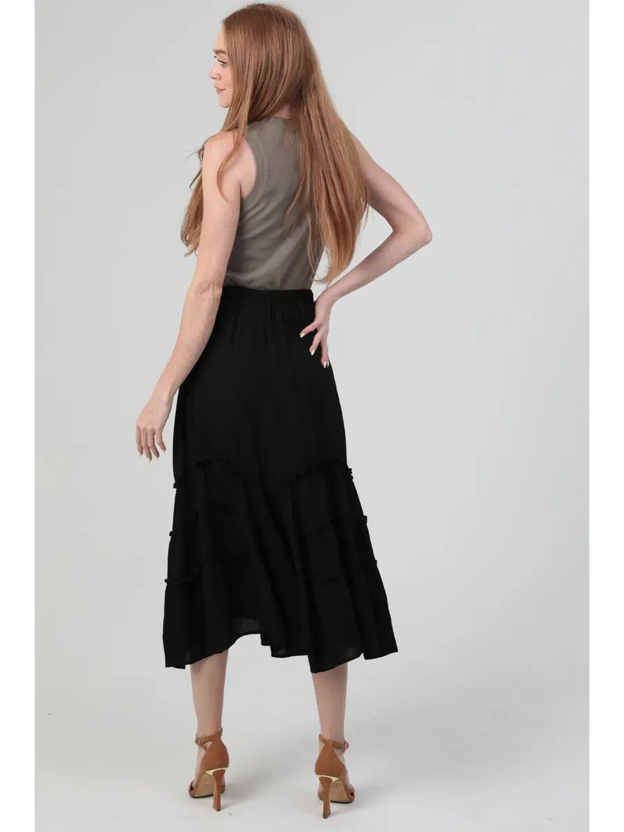 Tie Waist Wavy Ruffle Maxi Skirt