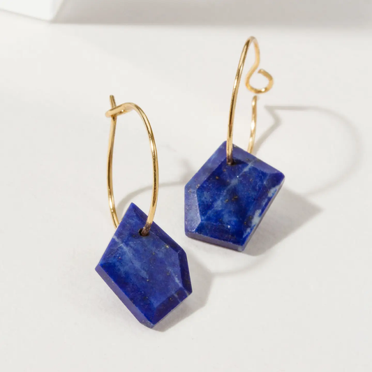 Geometry Mini Hoop Earrings Gold : Lapis