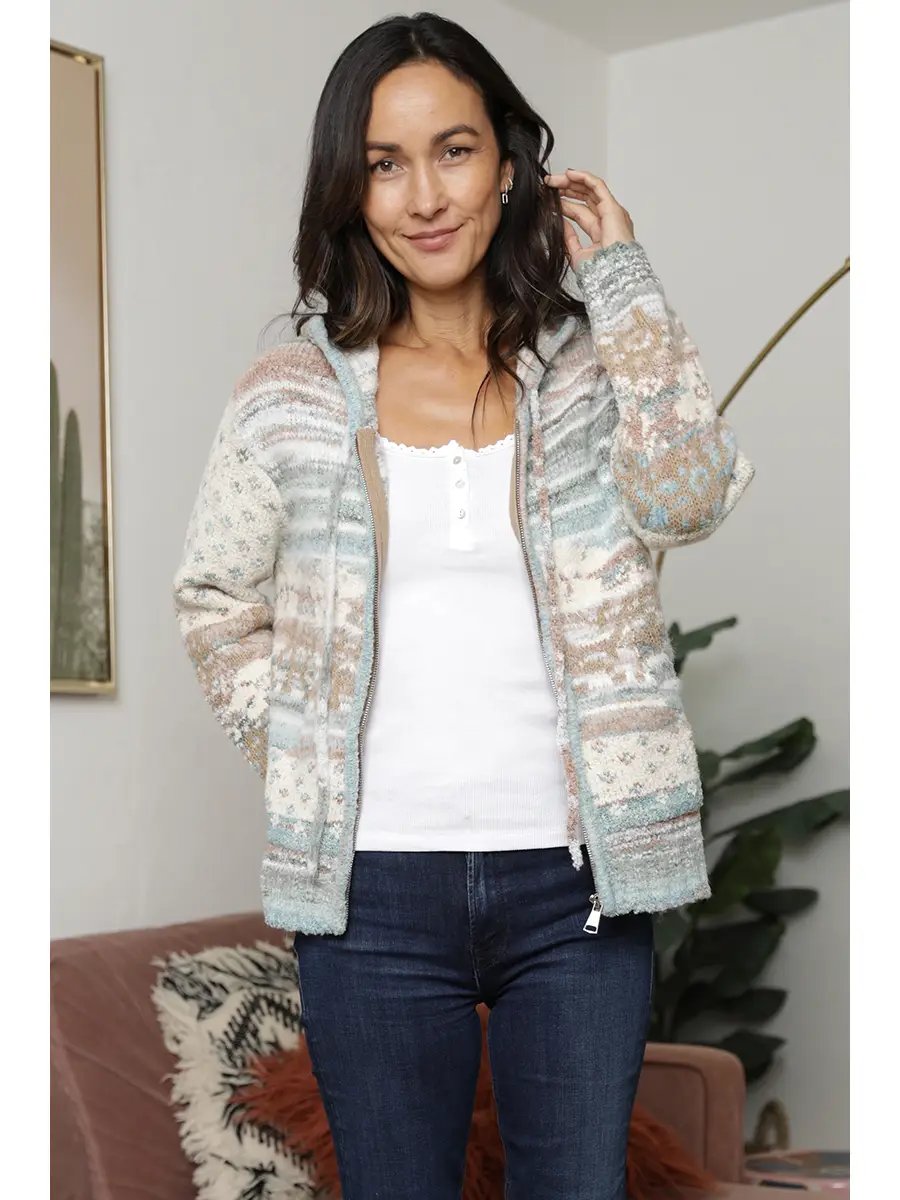 Fuzzy Zip Front Sweater Jacket
