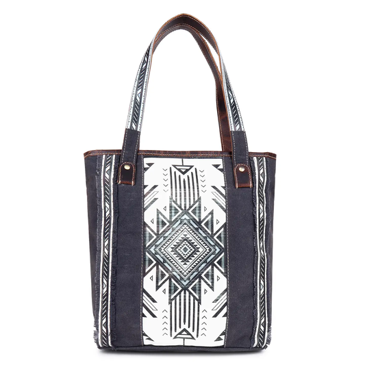 Canvas + Leather Tote Black White
