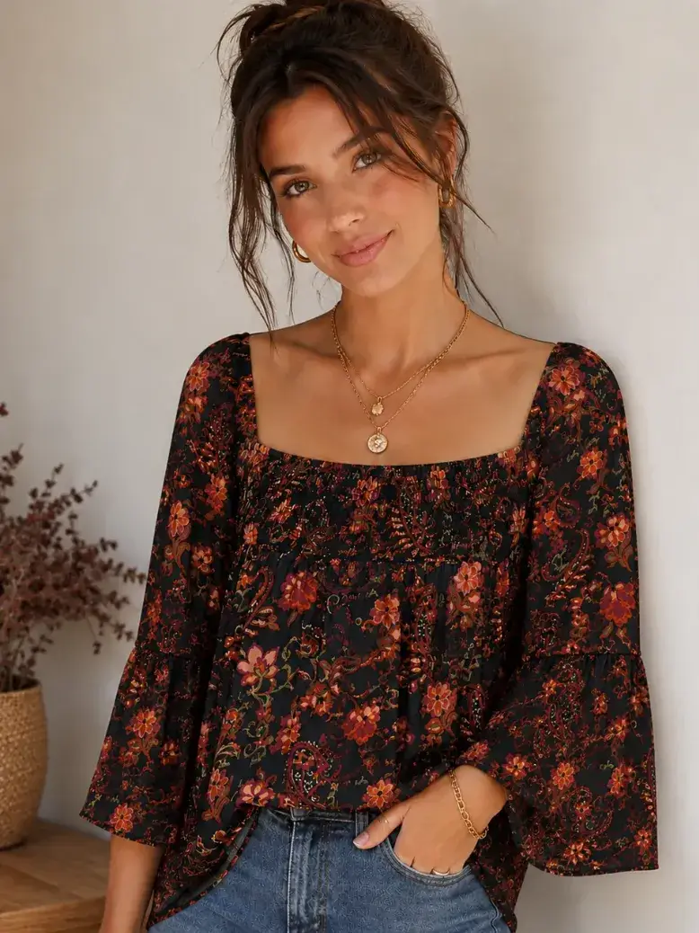 Challis Paisley Smocked Blouse
