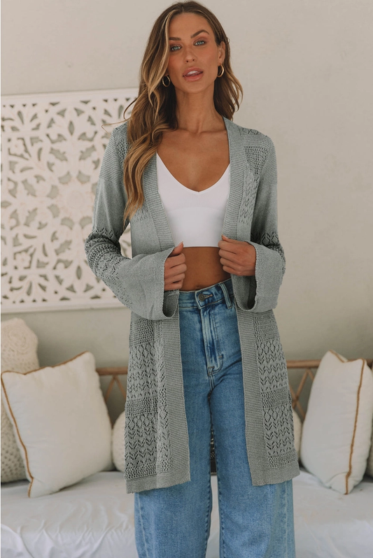 Pointelle Knit Open Front Cardigan