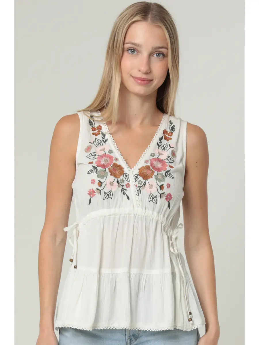 Embroidered V-Neck Top