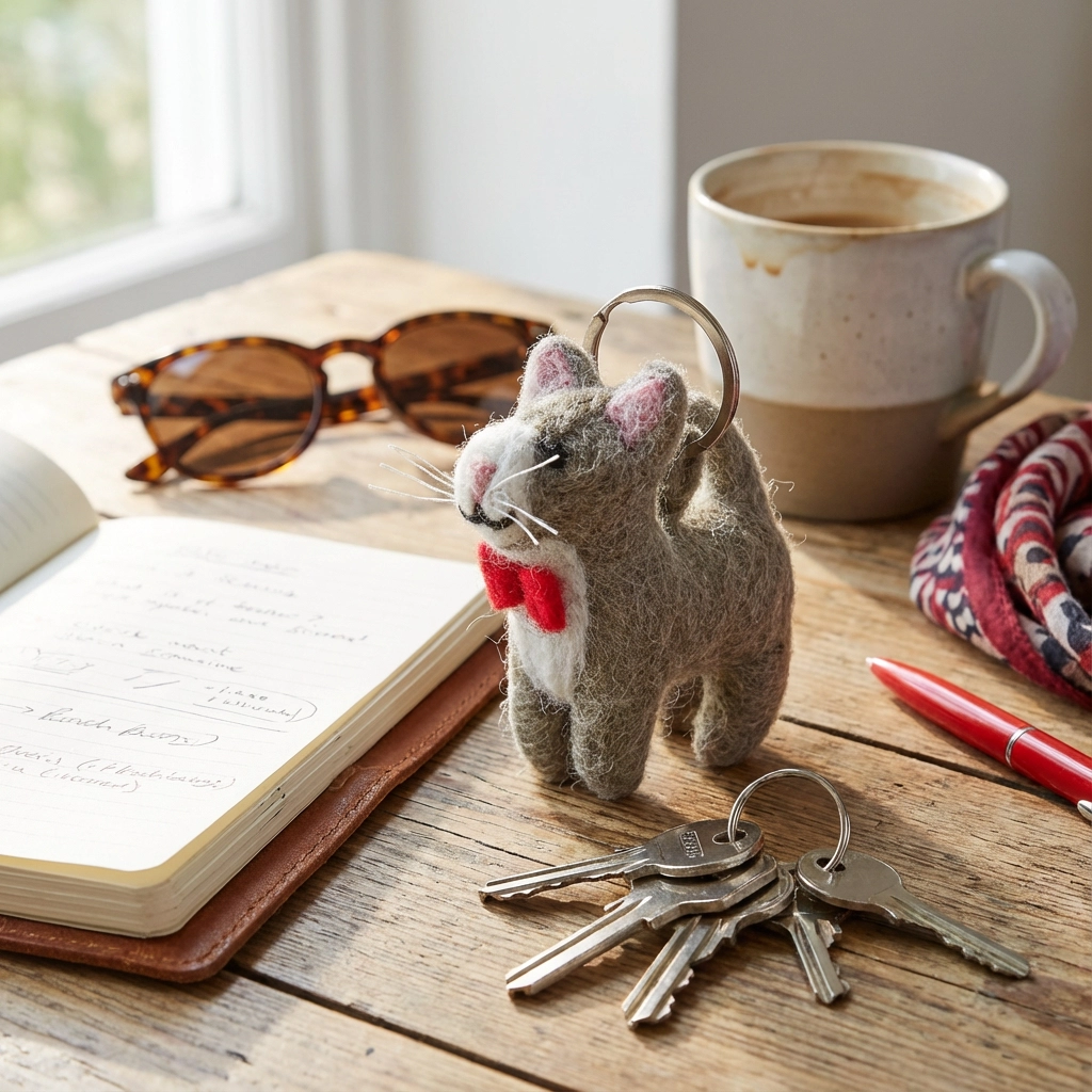 Felted Cat Keychain