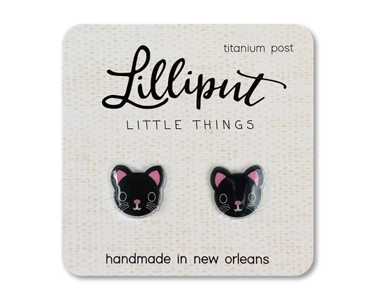 Cute Kitty Black Cat Earrings-Black
