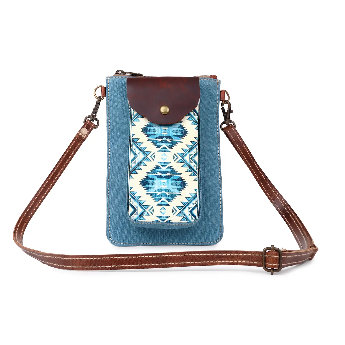 Women's Small Crossbody Bag - Teal + White