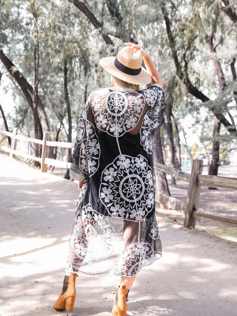 Contrast Mesh Cotton Lace Longline Kimono