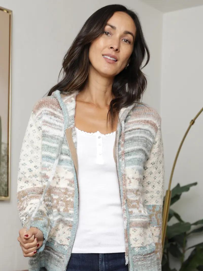 Fuzzy Zip Front Sweater Jacket