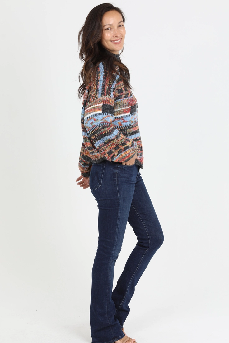 Mixed Yarns Mock Neck Sweater