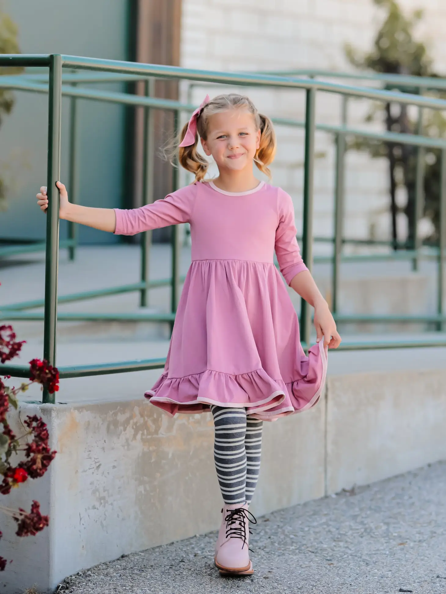 Girls Charcoal Striped Knit Tights