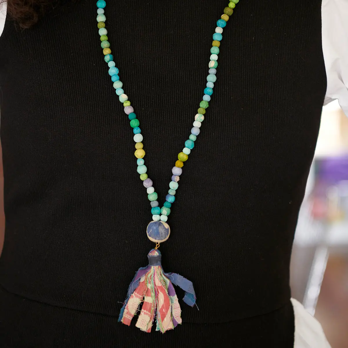 Kantha Tassel Necklace Water Lilies