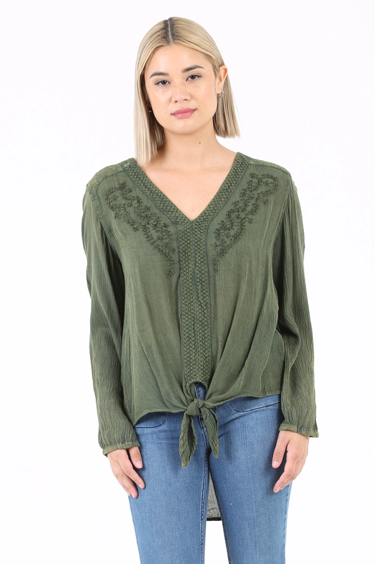 Tie Waist Embroidered Top
