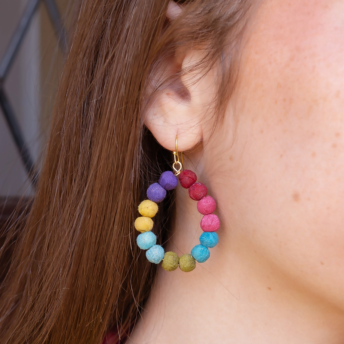 Kantha Colorblock Teardrop Earrings
