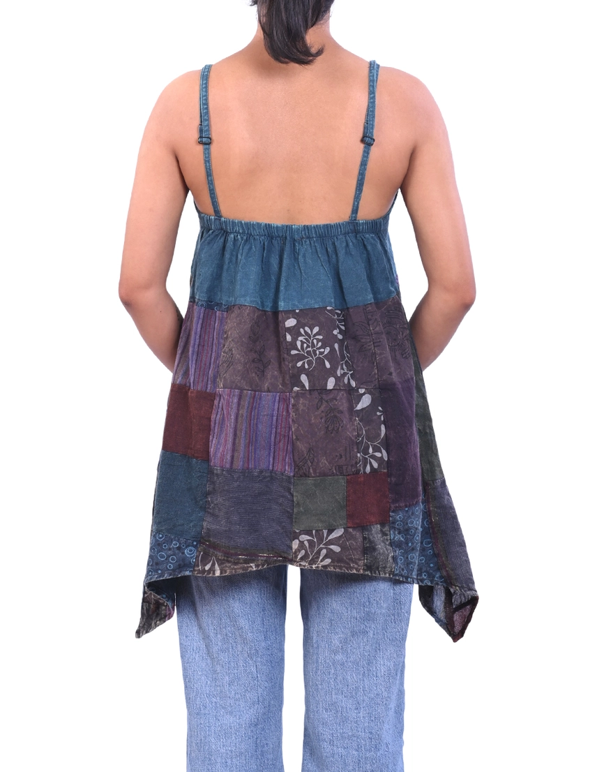 Boho Patchwork Handkerchief Hem Tank Top