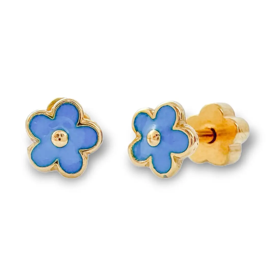 Blue Flowers Tiny Screw Back Earrings