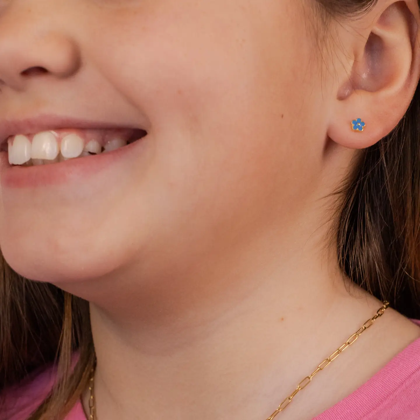 Blue Flowers Tiny Screw Back Earrings