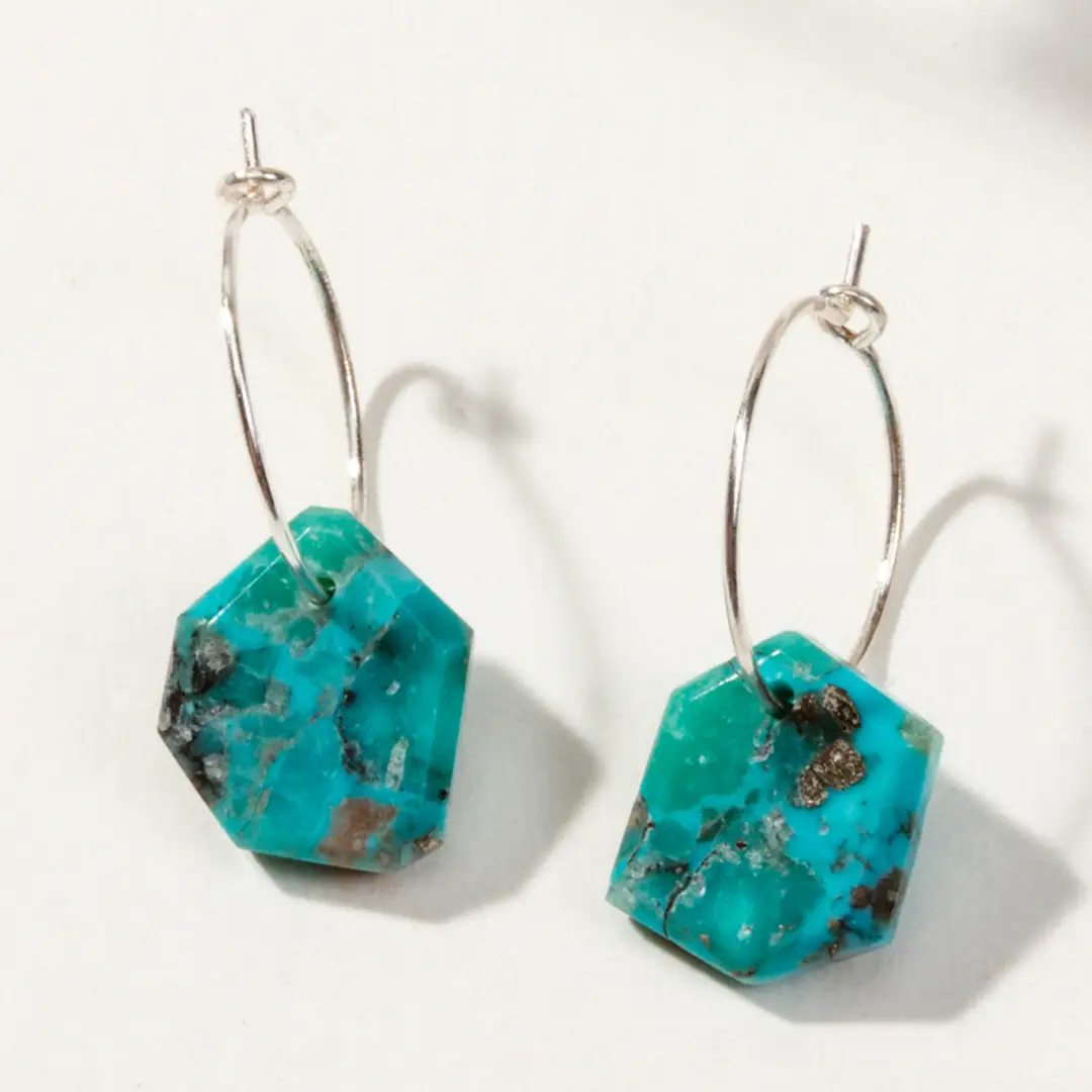 Geometry Mini Hoop Earrings Silver Turquoise