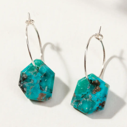 Geometry Mini Hoop Earrings Silver Turquoise