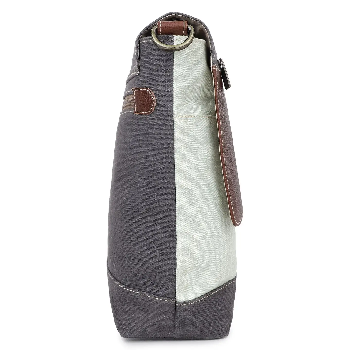 Canvas + Leather Colorblock Crossbody Bag - Grey