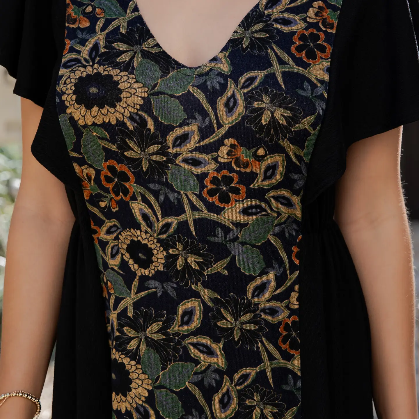 Boho Knit Dress Floral Panel