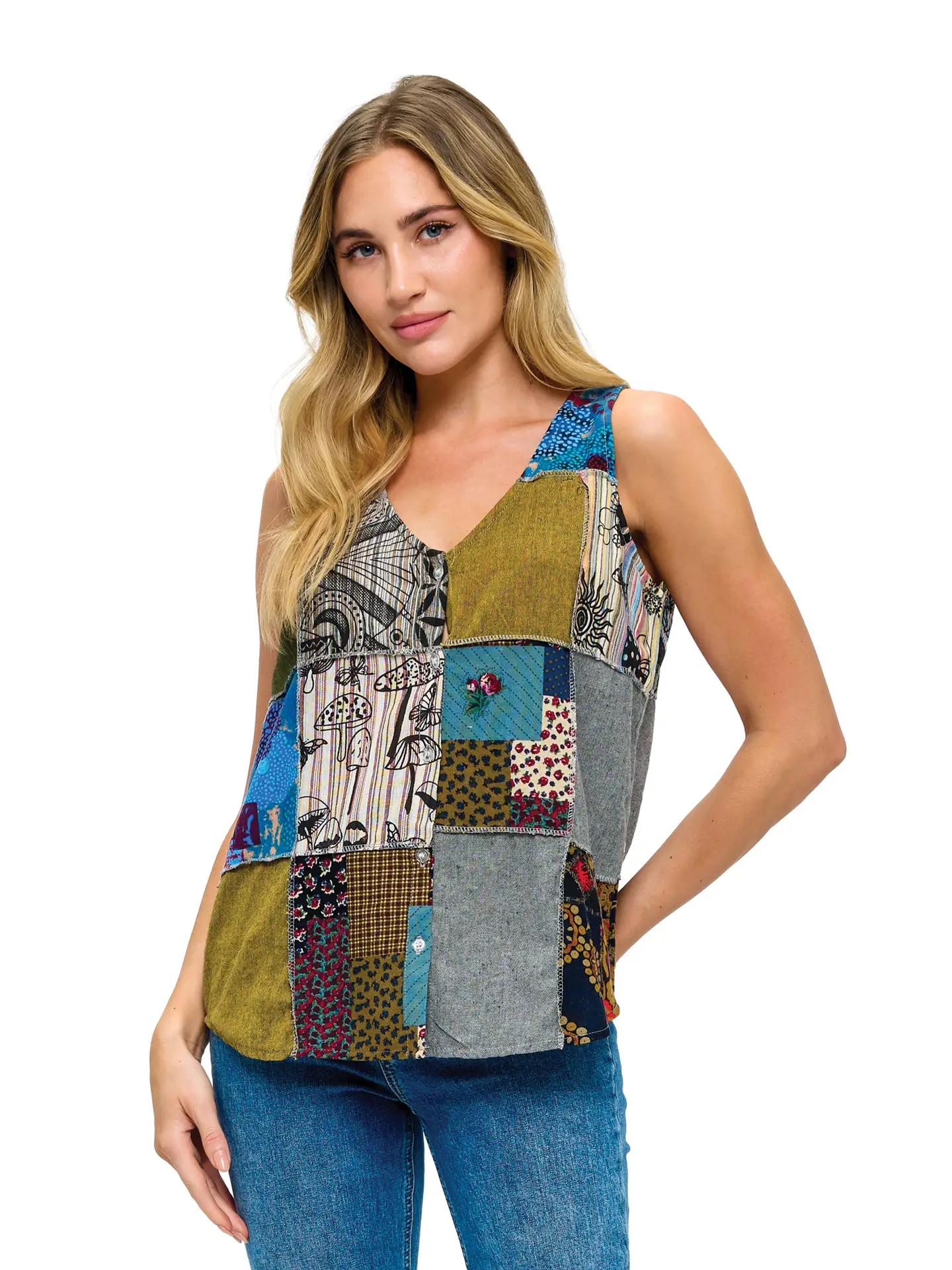 Patchwork Button Up Tank