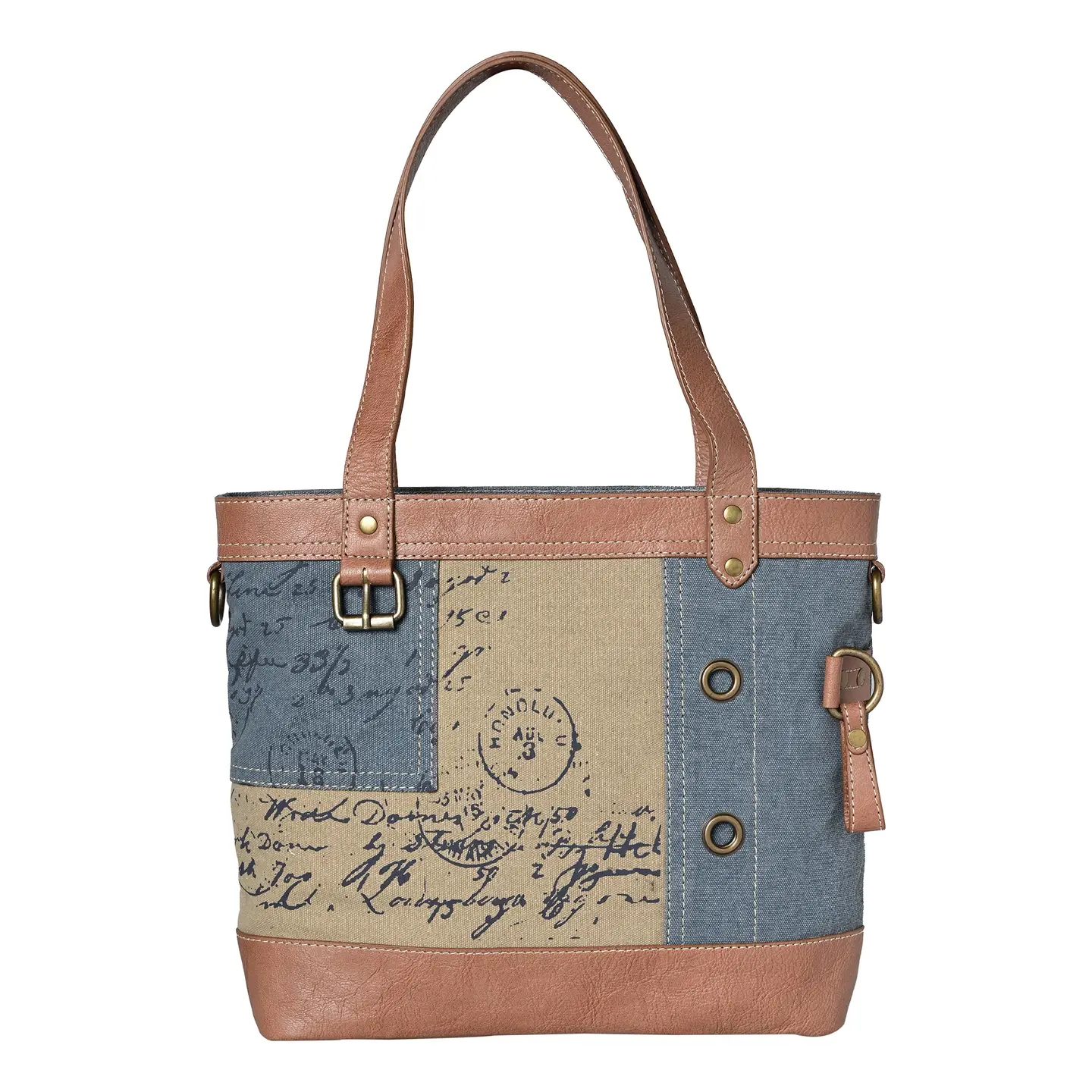 Vintage Script Tote Crossbody Dusty Blue