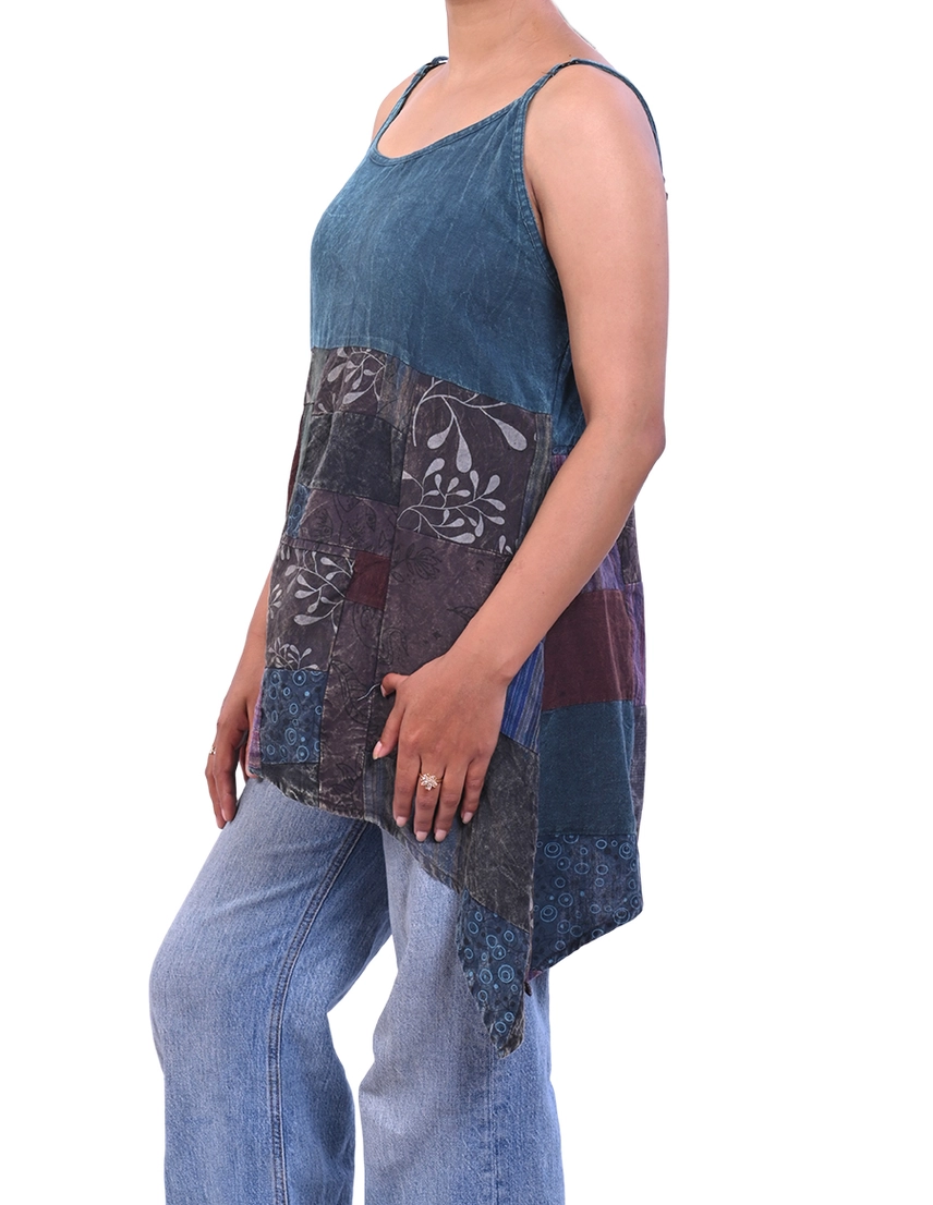 Boho Patchwork Handkerchief Hem Tank Top