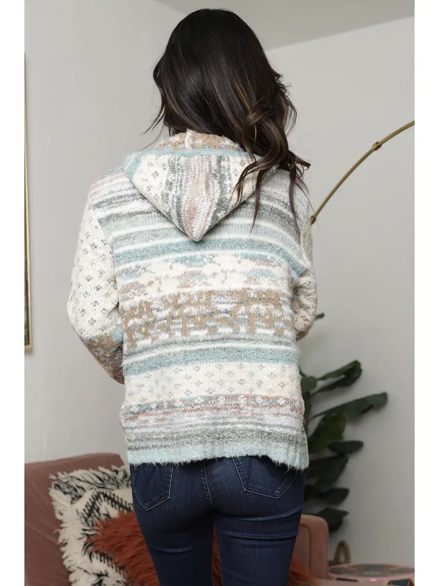 Fuzzy Zip Front Sweater Jacket
