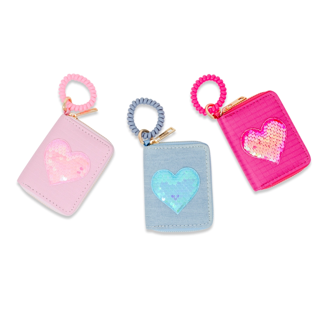 Sequin Heart Spiral Strap Wallet