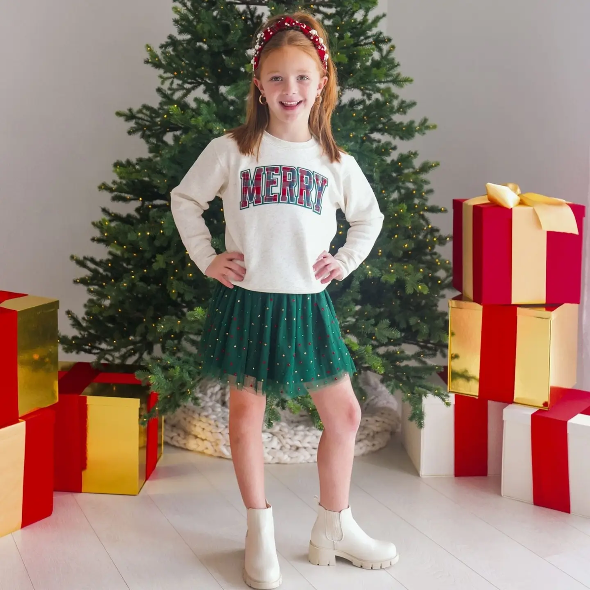 Girls Emerald Rhinestone Christmas Tutu