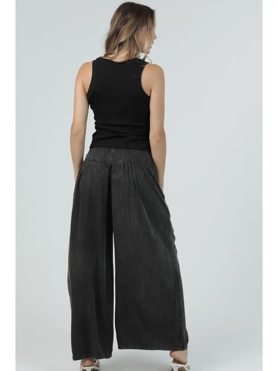 Acid Wash Button Front Wide Leg Pants