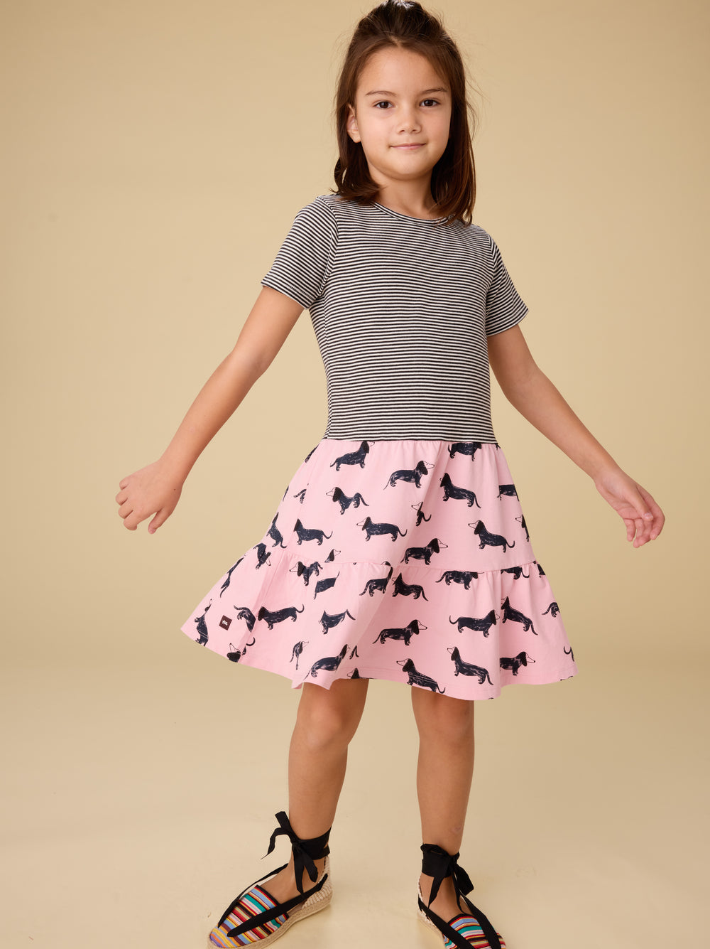 Girls Dachshunds Tiered Twirl Dress