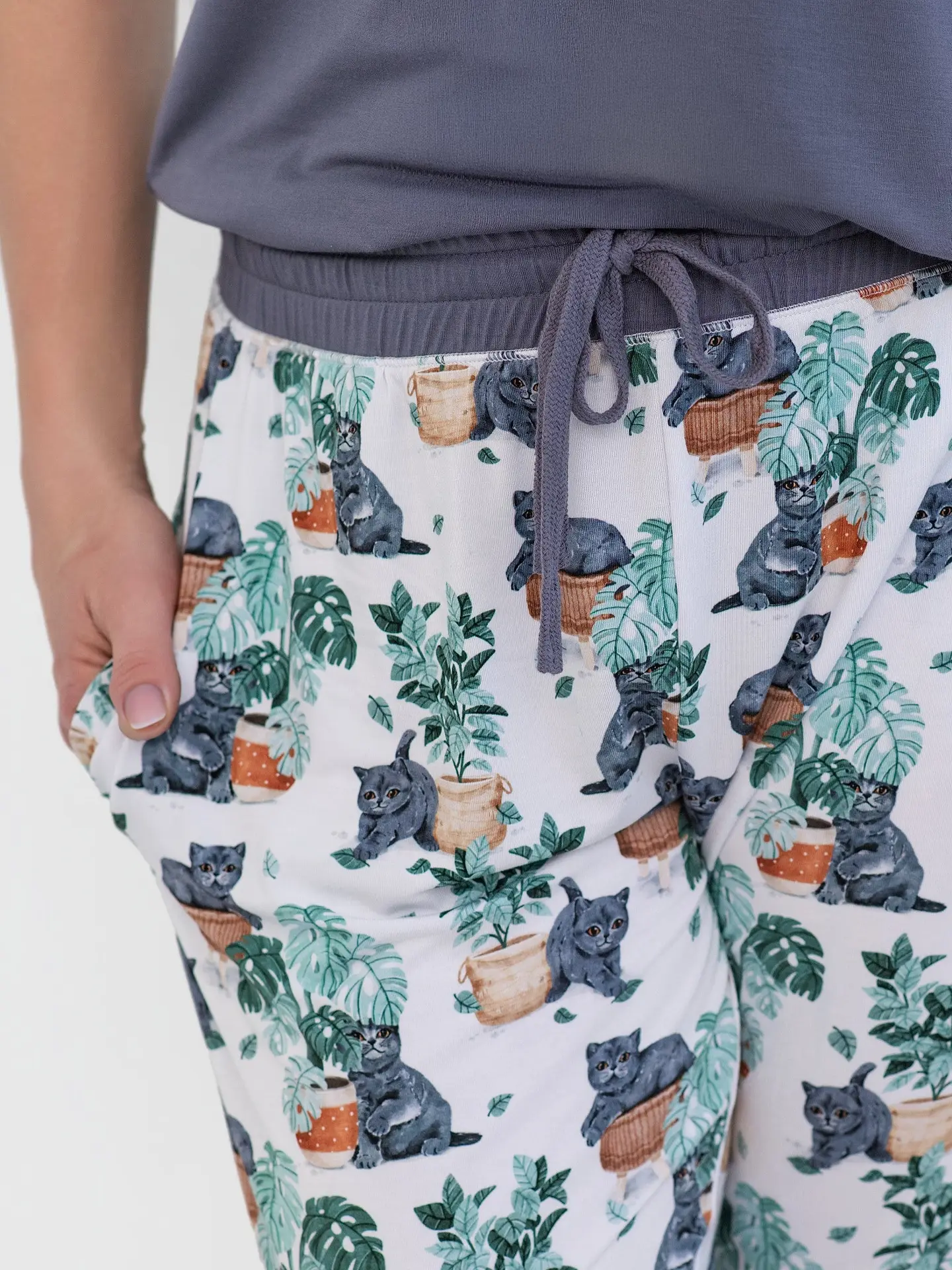Meowstera Cat Women's Bamboo Pajama Bottoms