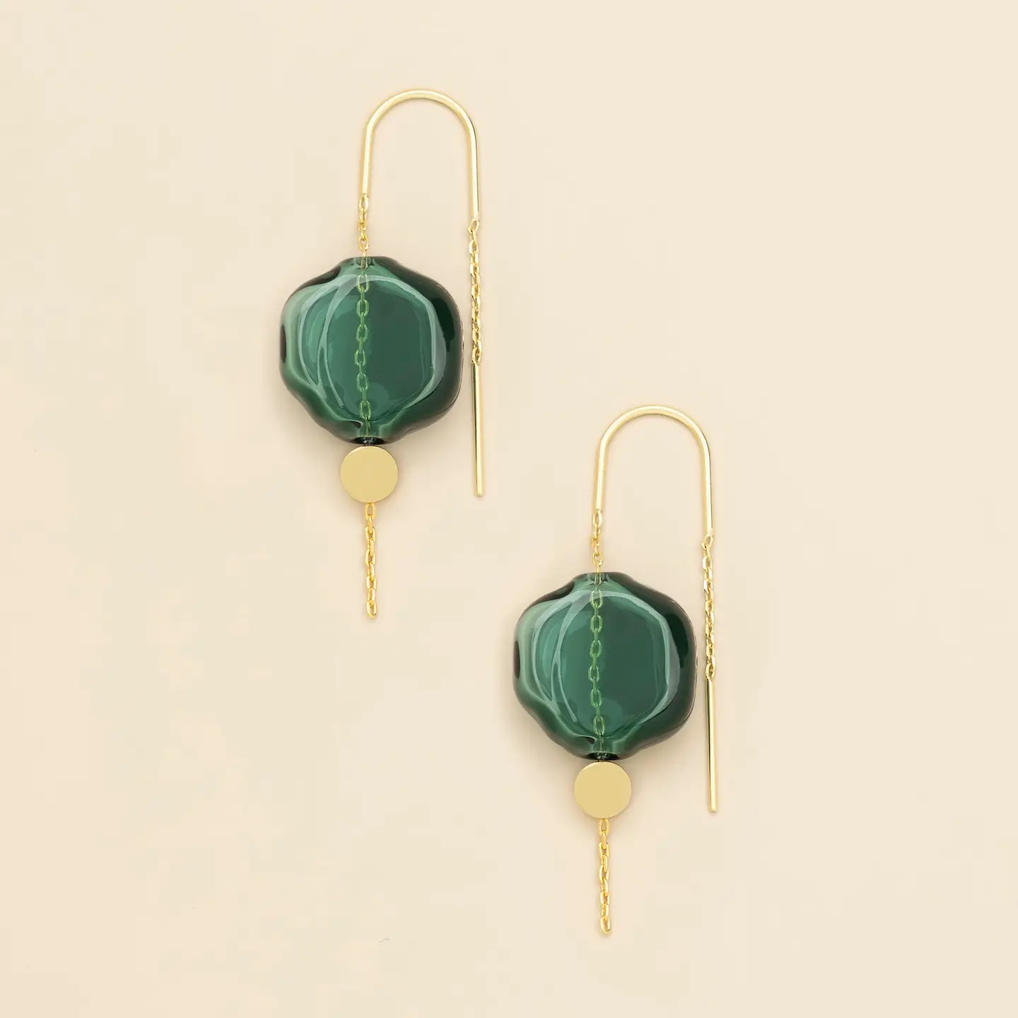 Refined Glass Organic Threader Earrings: Teal/Gold