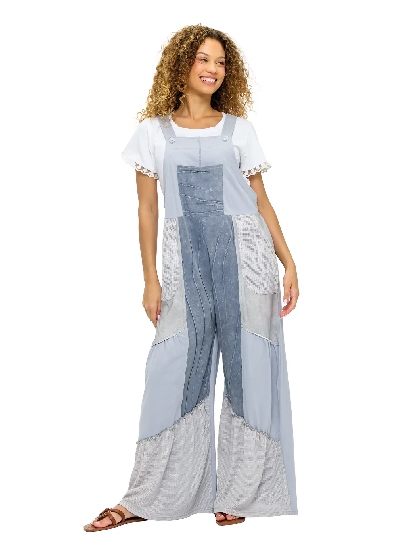 Flowy Vintage Washed Ruffled Overalls