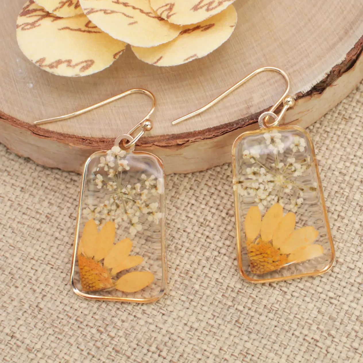 Sunflower Dried Flowers Earrings