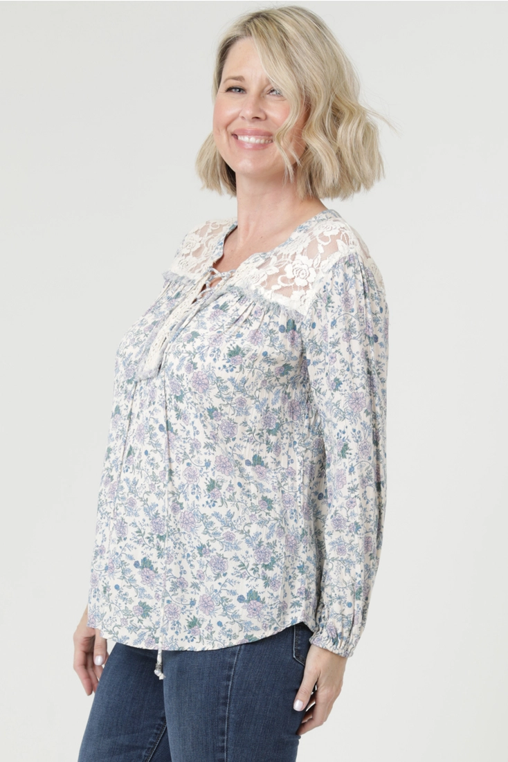 Lace Yoke Floral Blouse