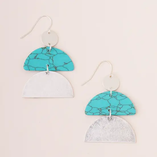 Stone Half Moon Earrings: Turquoise/Silver